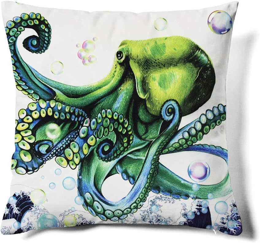 MACOFE Velvet Throw Pillow Covers Decorative halobios Cushion Covers 18 x 18 Inch Coastal Ocean Nautical Octopus