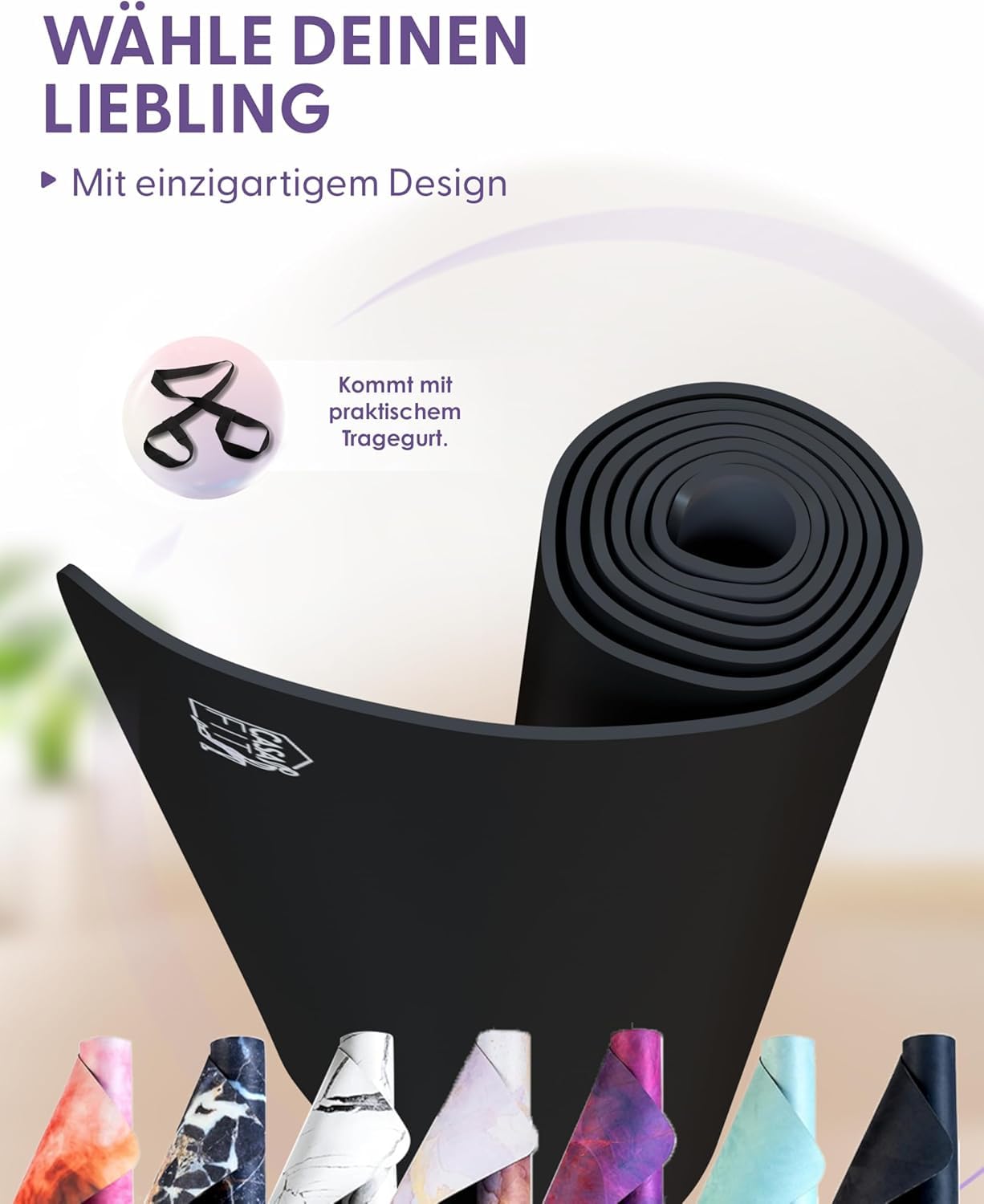 Esterilla de yoga de caucho natural | Esterilla de yoga antideslizante y acolchada | Esterilla de fitness para yoga, pilates, esterilla de gimnasia, esterilla deportiva con correa de