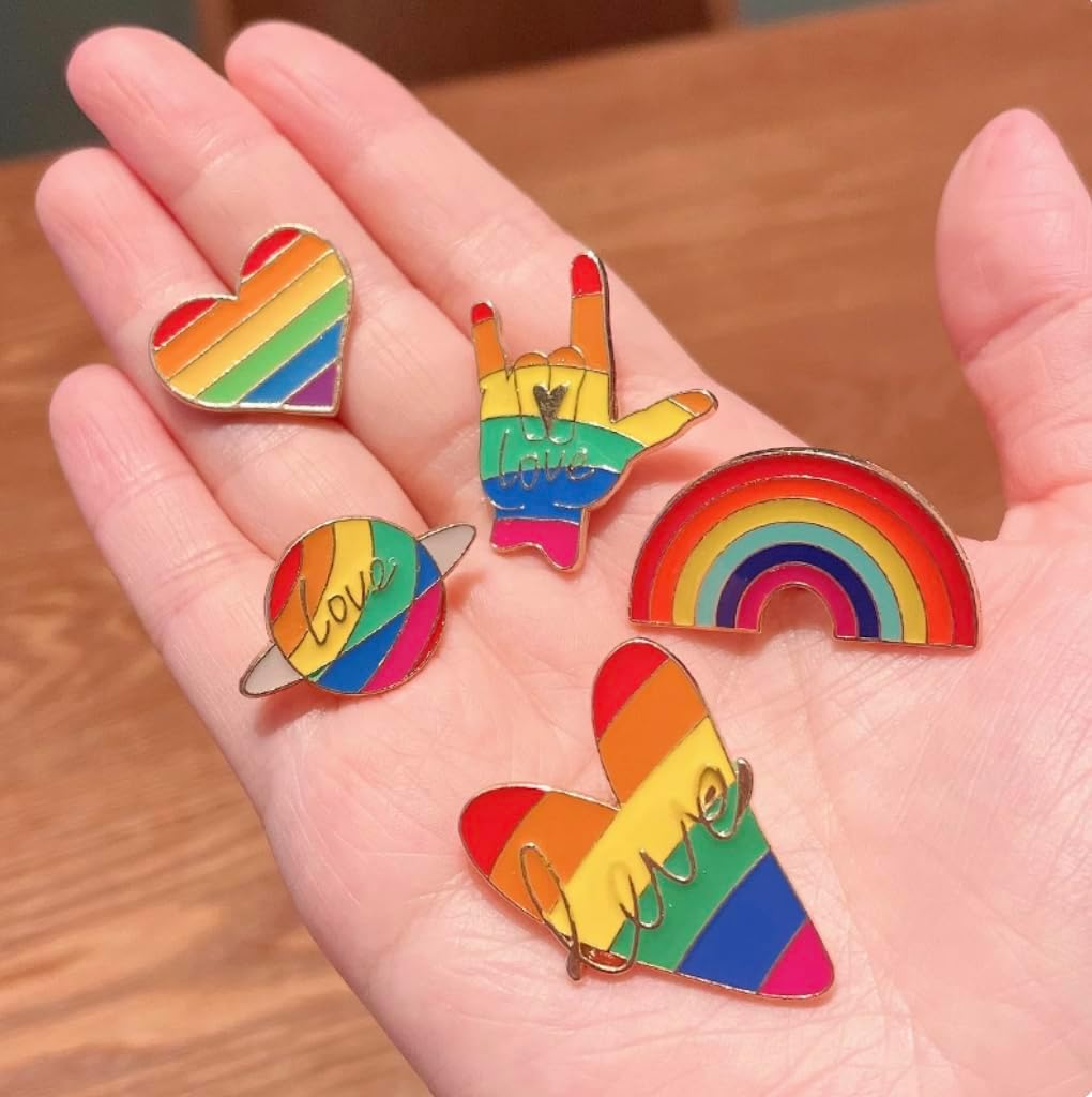 Rainbow Enamel Pin Set - Set of 17, Love is Love, Rainbow Flags, Hearts and More - LGBTQ+ Supporting, Great for Pride Month, Jackets, Bags and Gifts