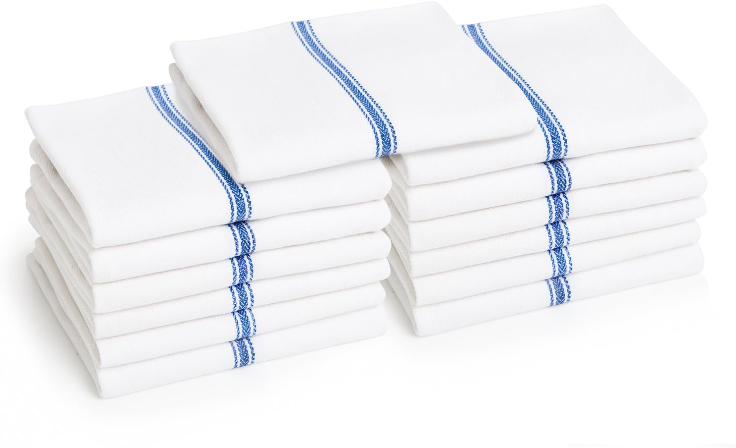 Liliane Collection 13 Blue Kitchen Dish Towels - 27" x 14" 2-ply Commercial Grade Absorbent 100% Cotton Kitchen Towels - Classic Herringbone Tea Towels