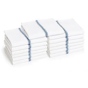 white, blue-striped kitchen dishtowels