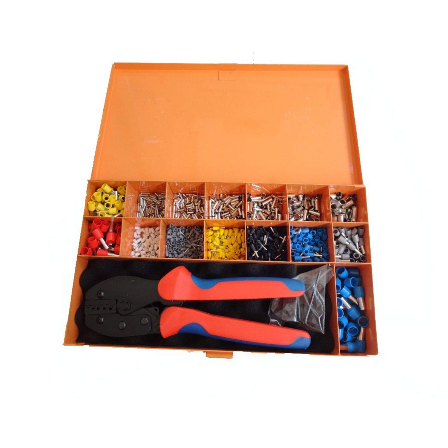 Pelacables Caja de herramientas de hierro de alicates que prensan con herramienta de engaste de 0.5-4 mm² y varios terminales Kit de herramientas de metal