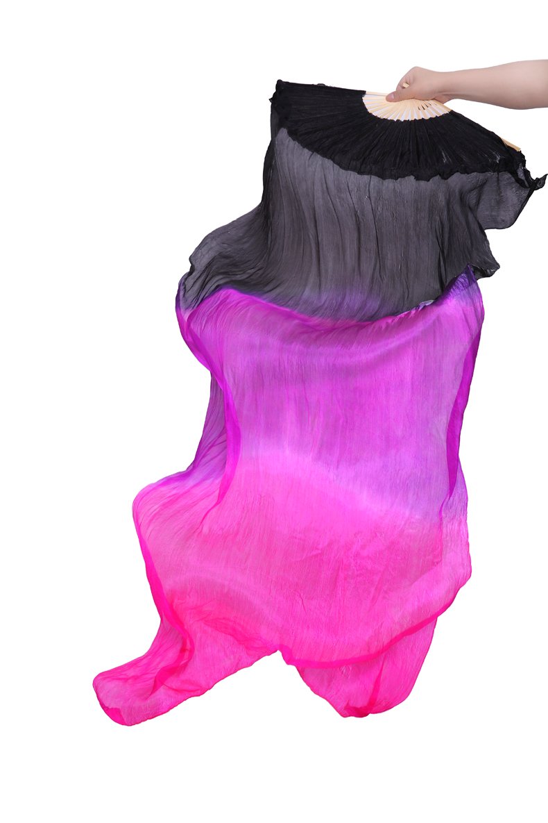 Silk Fan Veils One Pair 180x90cm (Black-Purple-Fuchsia)
