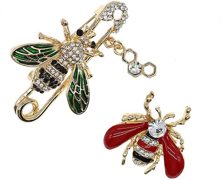 Qiaoqiao Cute Bee Brooches Pin Fashion Shell Pearl Crystal Animal Brooch Insect Themed Lapel Pins for Women Men Gold Tone 2 Pack