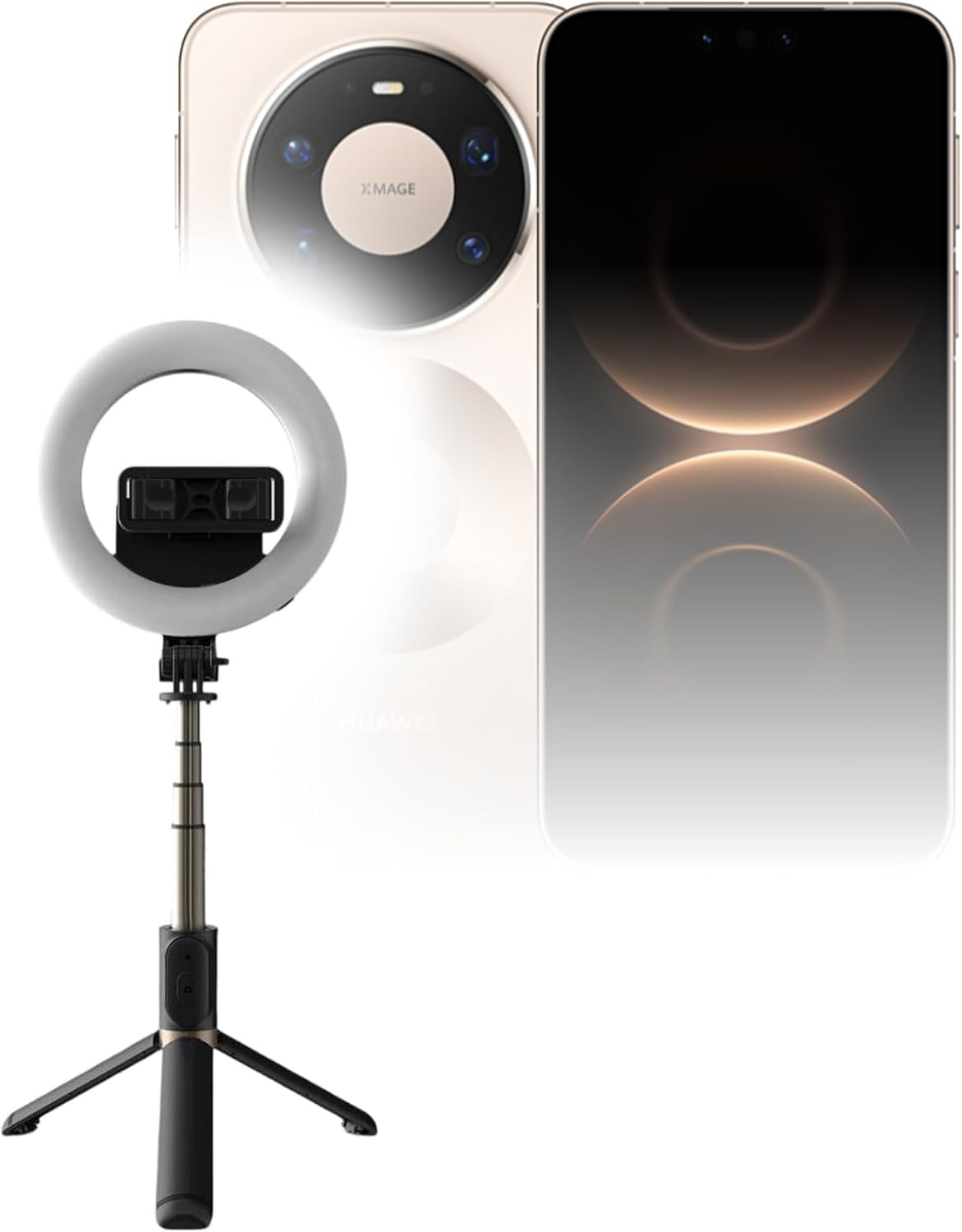 BoxWave Stand and Mount Compatible with Huawei Mate 80 Pro Max - RingLight SelfiePod, Selfie Stick Extendable Arm with Ring Light - Jet Black