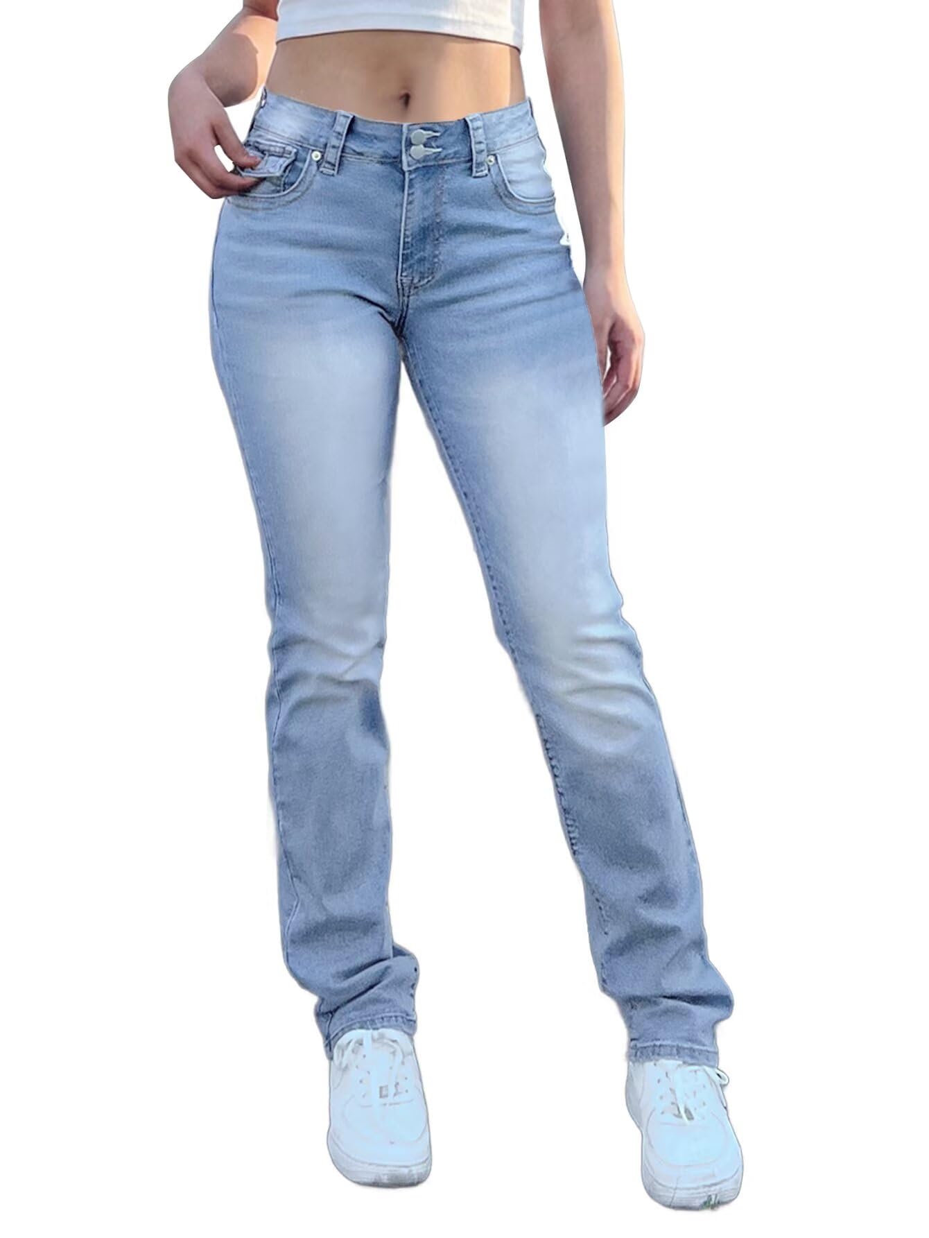 Flamingals Bootcut Jeans for Women High Waist Butt Lifting Dual Button Skinny Straight Leg Jeans