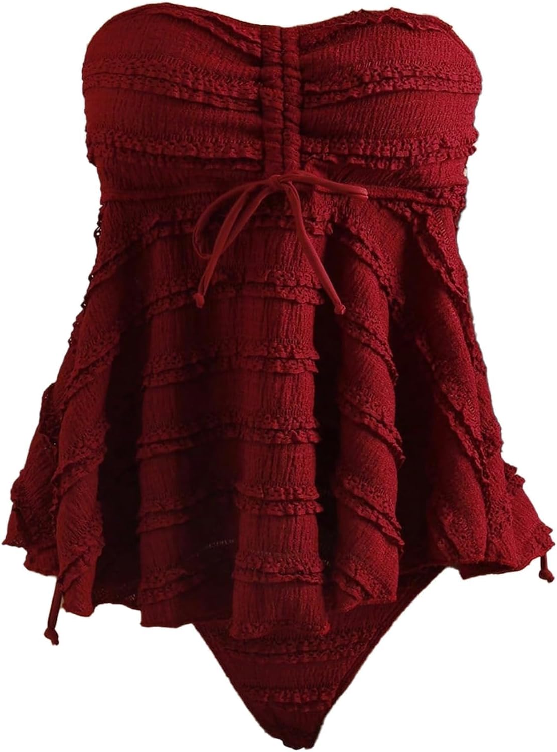 Verdusa Women's 2 Piece Bandeau Tankini Swimsuits Ruffle Tiered Babydoll Tops with Panty