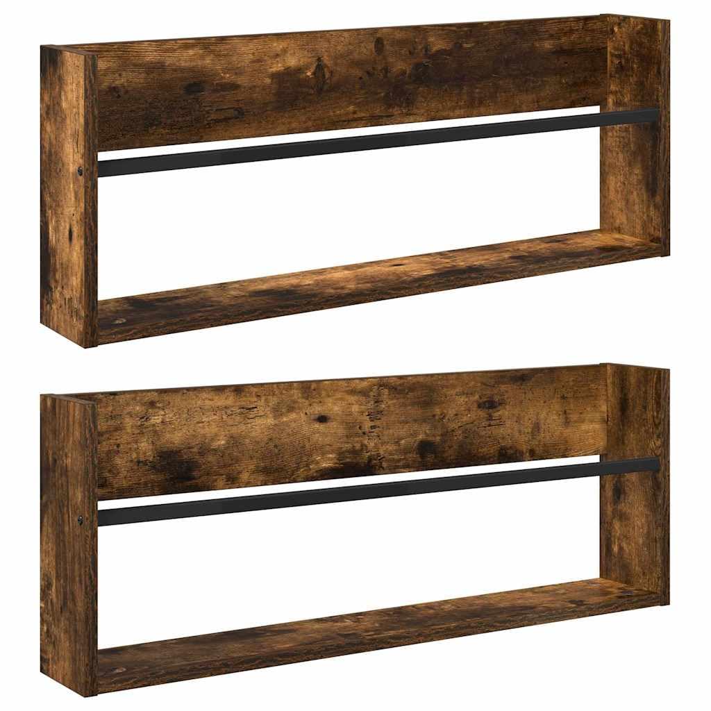 Lot de 2 porte-revues muraux en bois de chêne fumé - 80 x 12 x 30 cm - Porte-revues peu encombrant pour salon et bureau