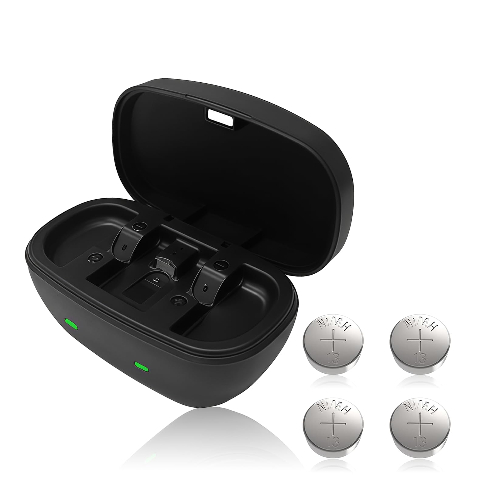 Piles auditives rechargeables taille 13 et étui chargeur de batterie, boîte de chargement de batterie avec 4 packs de piles auditives rechargeables pour appareils auditifs taille 13 (Chargeur + 4 pcs