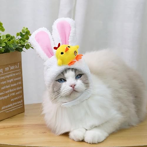 Miniatura 6 de Sombrero de orejas de conejo para gato y perro pequeño, suave felpa ajustable con temática de conejo de Pascua, juego de 4 piezas en 4 estilos