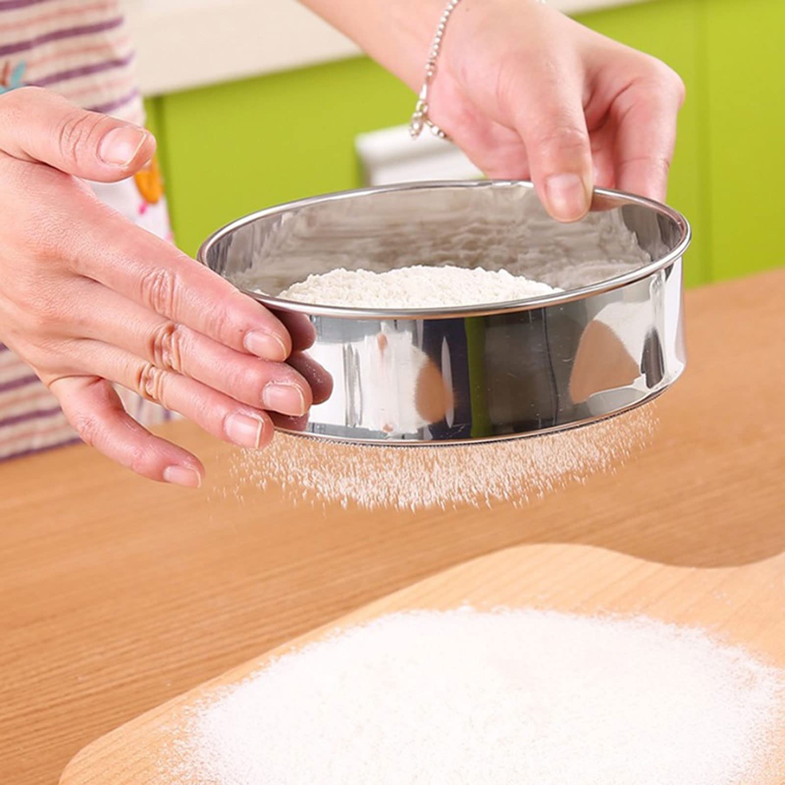 Tamiz de harina de acero inoxidable, colador de alimentos para hornear y cocinar