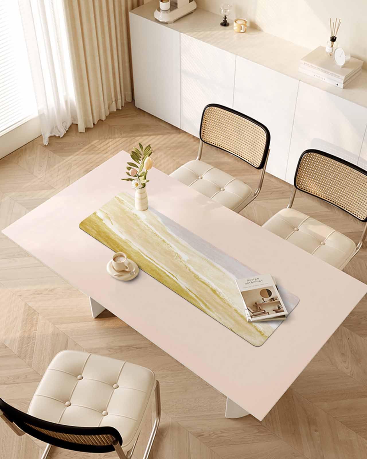 Debedcor Heat Proof Table Pads Waterproof Decorative, Yellow Summer Beach Non-Slip Table Countertop Protector, Nautical Ocean Wave Insulation Mat for Dining Room, 48 x 12 Inches