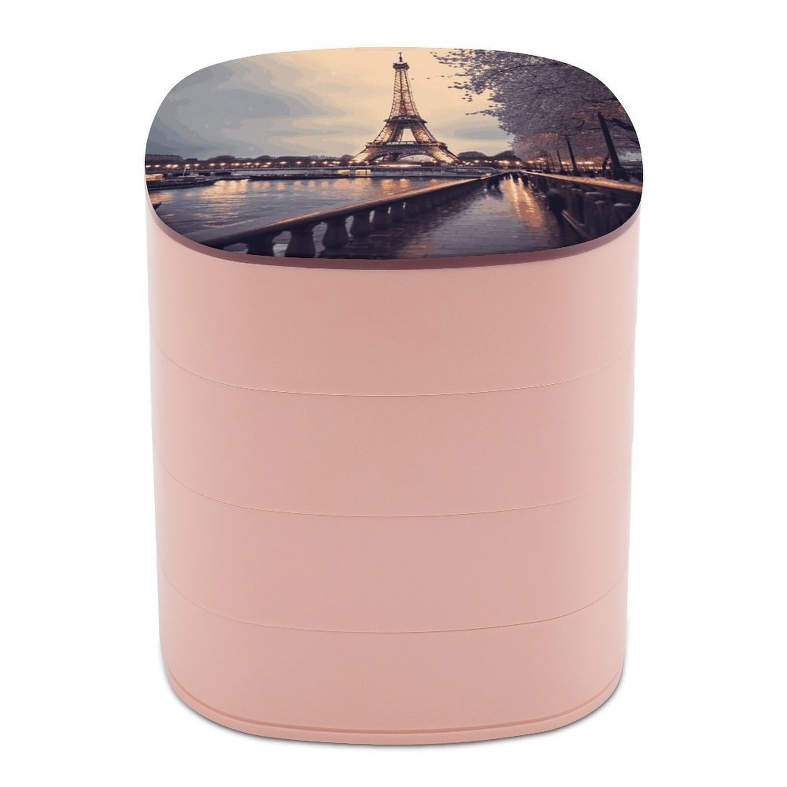 VstaDank Eiffel Tower Winter Rainy Jewelry Box 360° Rotatable Jewelry Organizer 4 Layers Jewelry Case with Lid Fashion Portable Earring Holder for Bracelets Rings Bracelets Vanity