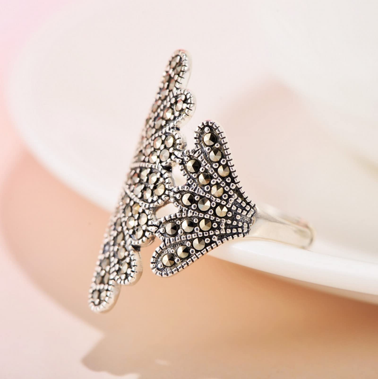 Anello vintage da donna, in argento 925, anello da donna, regolabile, coda di pesce, vintage, regolabile, anello di fidanzamento, donna, regalo di compleanno, Réglable, Strass