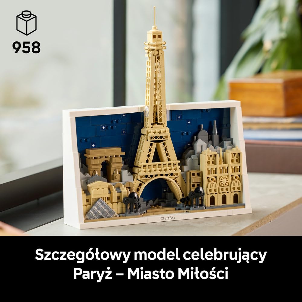 LEGO Architecture Paryż — miasto miłości 21064 | Model architektoniczny, dekoracja do domu, prezent dla podróżnika, upominek dla miłośnika Francji, 958 elementów