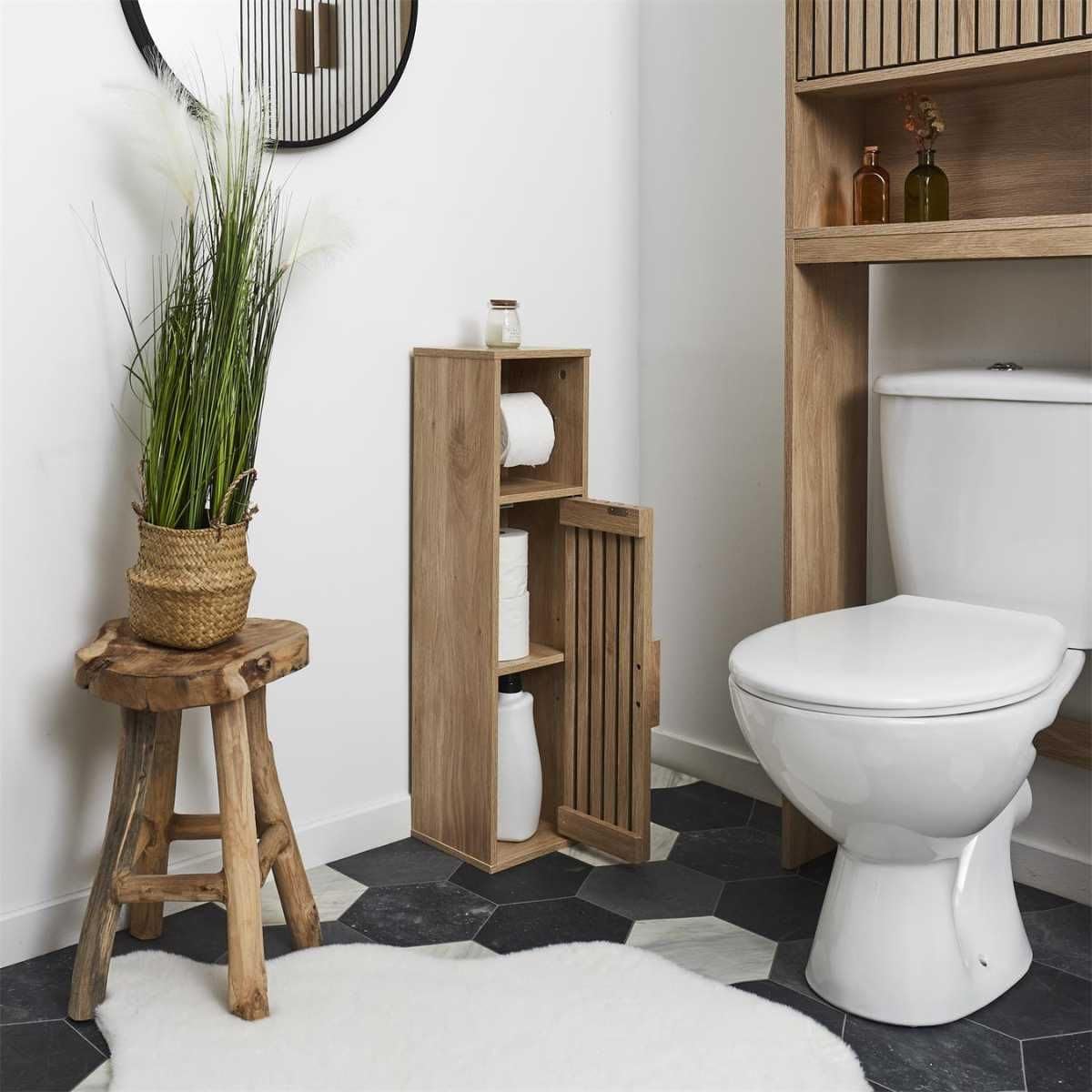 Meuble dérouleur papier toilettes 1 Portes Effet Bois avec Tasseaux - PAJAN