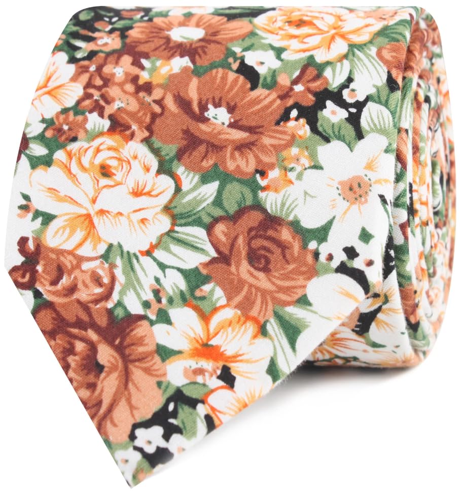 Corbatas flacas florales | Corbata de algodón | Corbata de boda para padrinos de boda para él | Corbata de flores para padrino de boda, Artesano floral