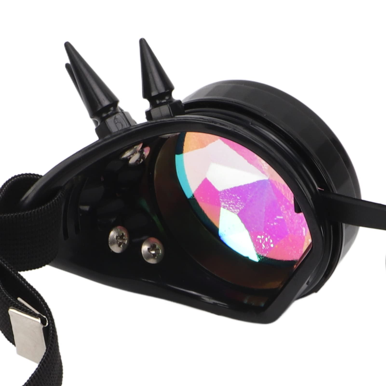 Steampunk Retro Eyewear PC e lenti abbaglianti con caleidoscopio ABS con cinturino elastico regolabile per la festa di decorazione retrò Halloween (Nero)