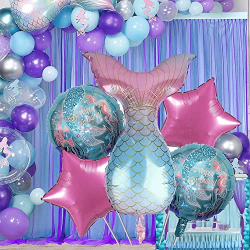 Image of Propsicle Birthday Foil Mermaid Theme Birthday Decoration Balloon Green Pack of 5 Girl Birthday Party Supplies Item
