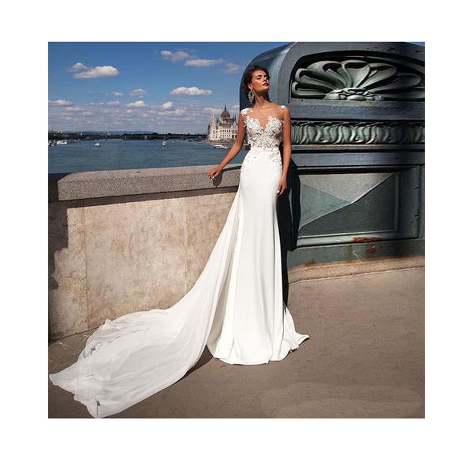 Donna Abito da sposa lunghezza tè con corpetto senza spalline avorio e pizzo – it