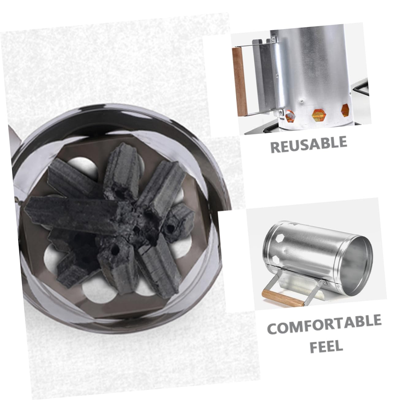 ibasenice Encendedor de Carbón para Chimenea de Metal Plata Reutilizable | Cubo de Encendido para Parrilla Portátil, Uso en Jardín y Viaje, Ignición Rápida con Asa de Madera