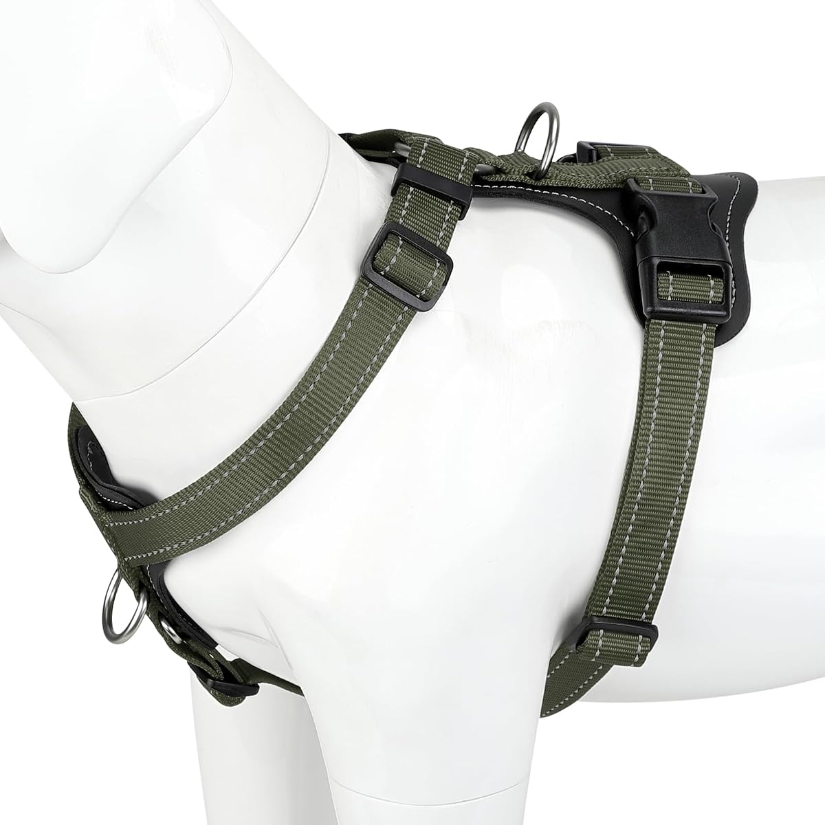 Plutus Pet No Pull Dog Harness with Leather Accents, Adjustable Reflective | Heavy Duty Nylon Pet Vest, for Training and Hiking, Front Clip, Easy Walk for Small Medium Large Dogs, Ranger Green, L