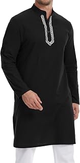 YAOHUOLE Kurta Herren-Thobe aus Baumwollleinen, langärmelig, mit Taschen