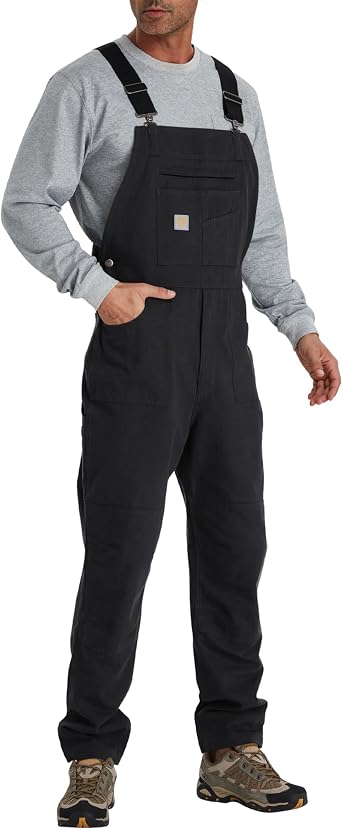 Mens Duck Bib Overalls - Double Front Unlined Utility Canvas Workwear with Adjustable Straps & Multiple Tool Pockets