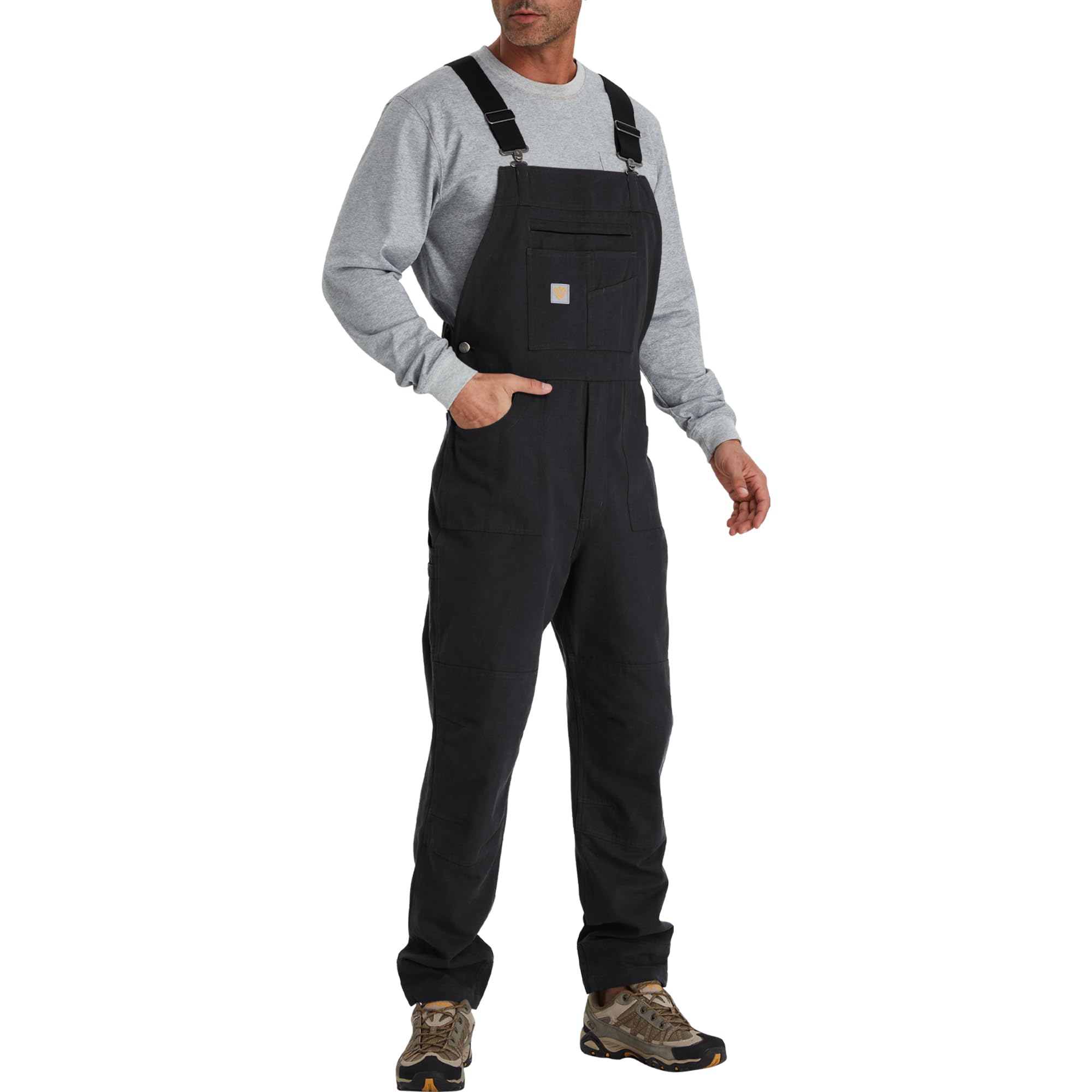 Men's Duck Bib Overalls - Double Front Unlined Utility Canvas Workwear with Adjustable Straps & Multiple Tool Pockets