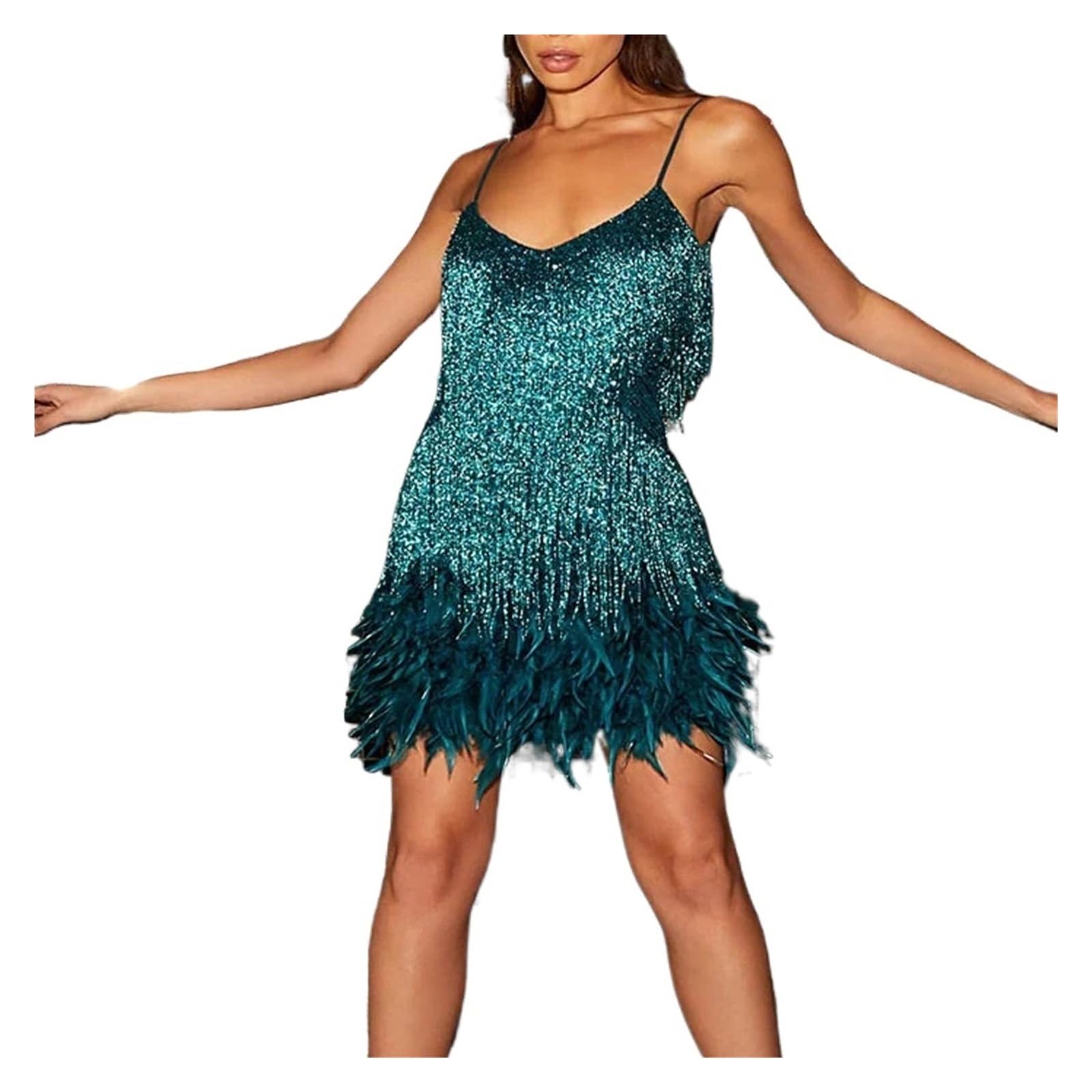Vestido de Lentejuelas con Flecos Minivestido Sexy con borlas y Lentejuelas Plumas for Mujer, Vestidos de cóctel Dorados for, Vestido Elegante for Fiesta Noche Club graduación para Bailes