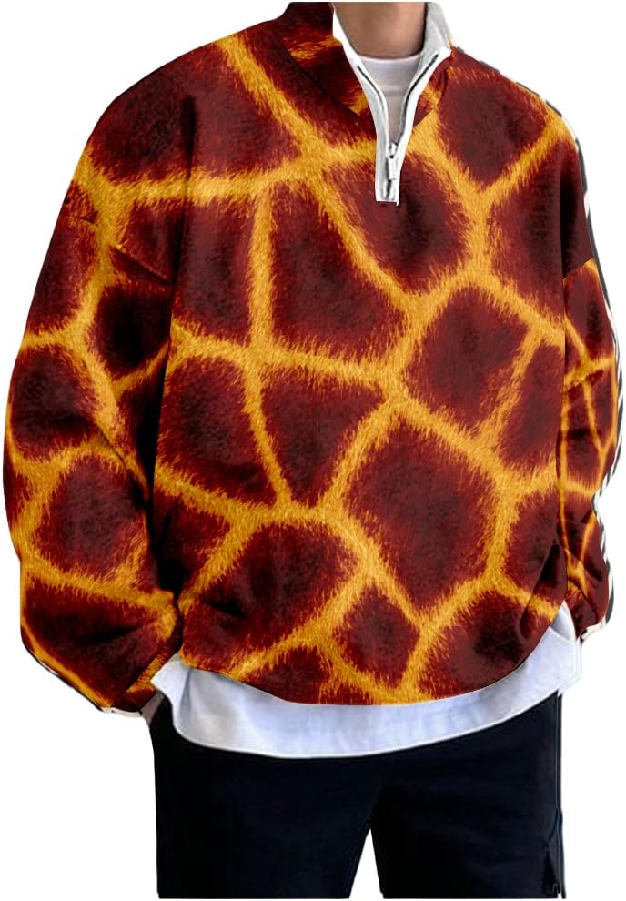 - Animal Textures 1/4 Zip Pullover Mens Camo Sweatshirt Casual Stand Collar Oversized Sweatshirts Streetwear Fall Clothes