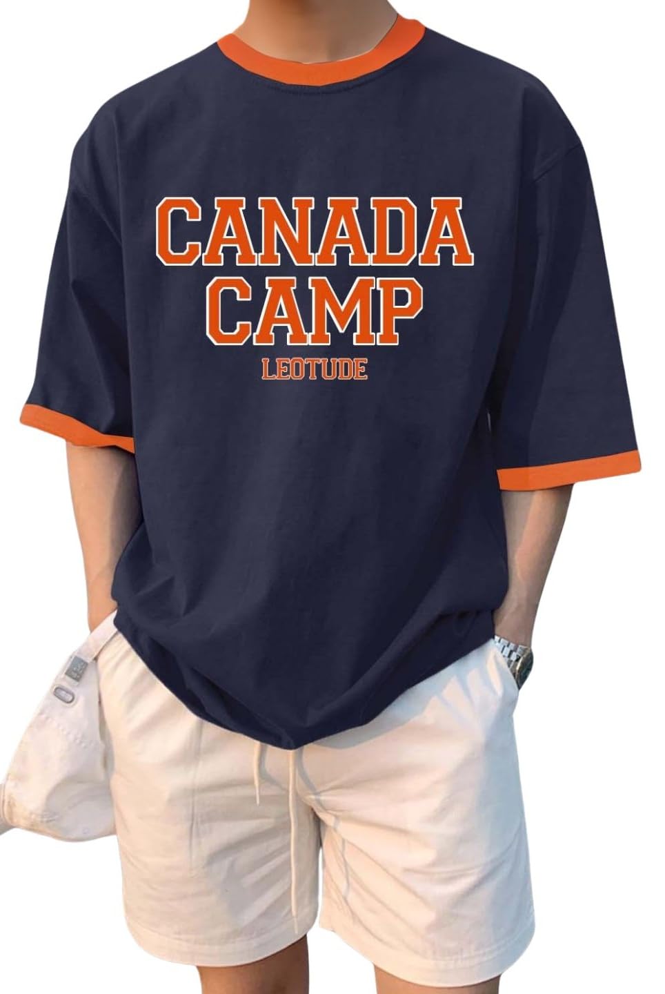 leotude Oversized Drop Shoulder Half Sleeve Cottonblend Printed Round Neck Drop Shoulder Tshirt for Man (Color Navy Blue)-picture-26