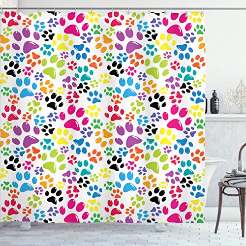Ambesonne Dog Shower Curtain, Colorful Little Paws...