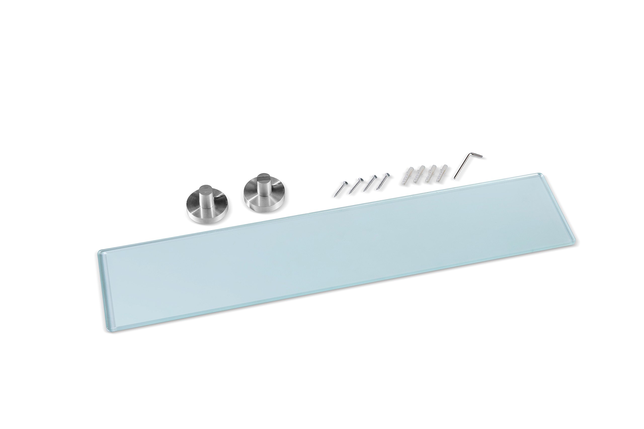 Ambrosya - Plank van roestvrij staal en glas - wandrek badplank doucheplank badkamerrek glasplaat wand badkamer (geborsteld roestvrij staal), 50 cm x 12 cm