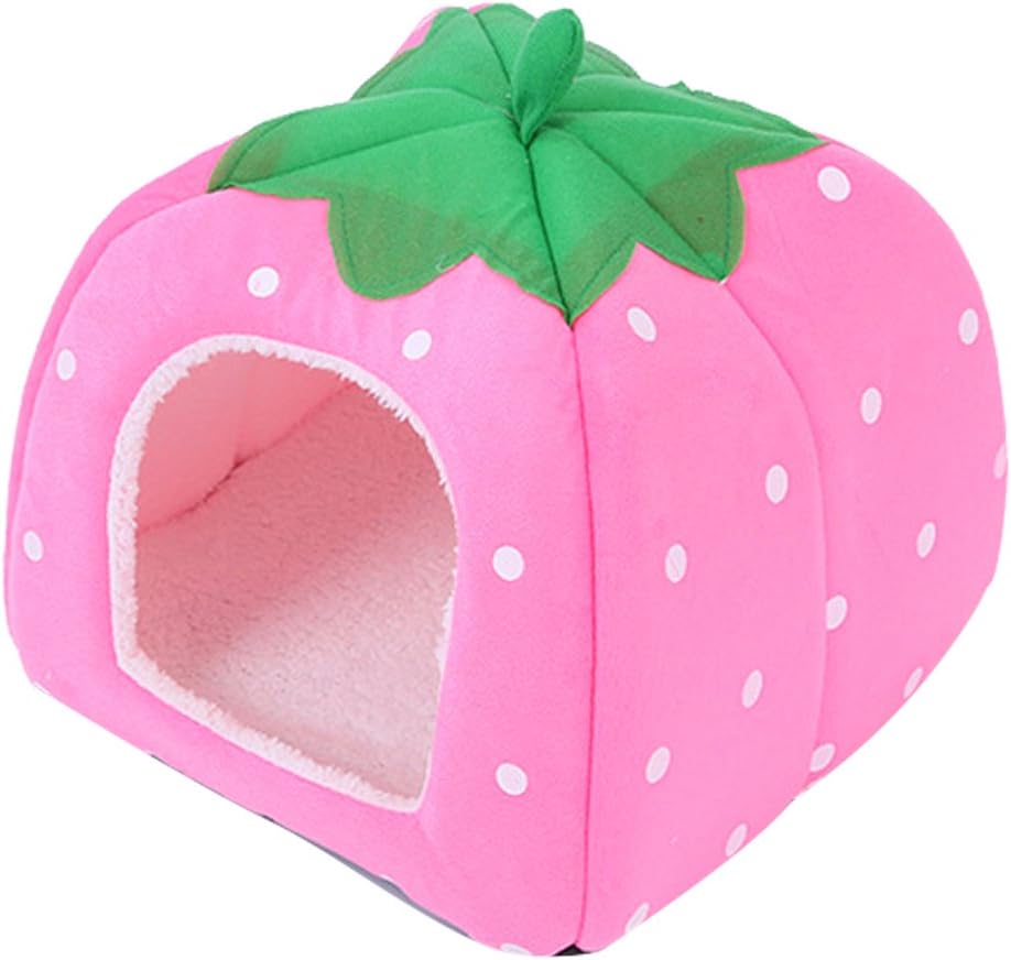 Trifycore Cute Soft Sponge Strawberry Pet Dog Cat House Bed Warm Cushion Basket Pink Small Size Small Pets Supply