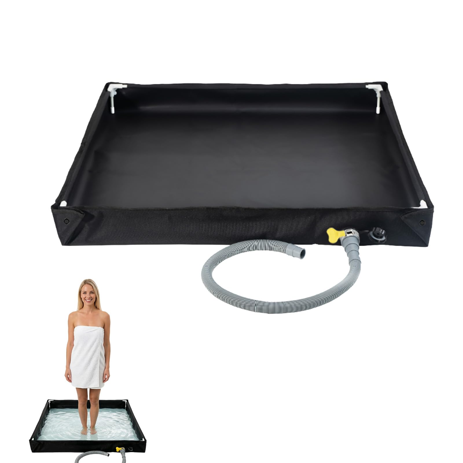 Doccia da campeggio, pieghevole, 80 x 80 cm, con tubo di scarico, impermeabile, portatile, base doccia per esterni, fondo tenda, lavabo, per camper, viaggi, giardino, vasca per animali domestici