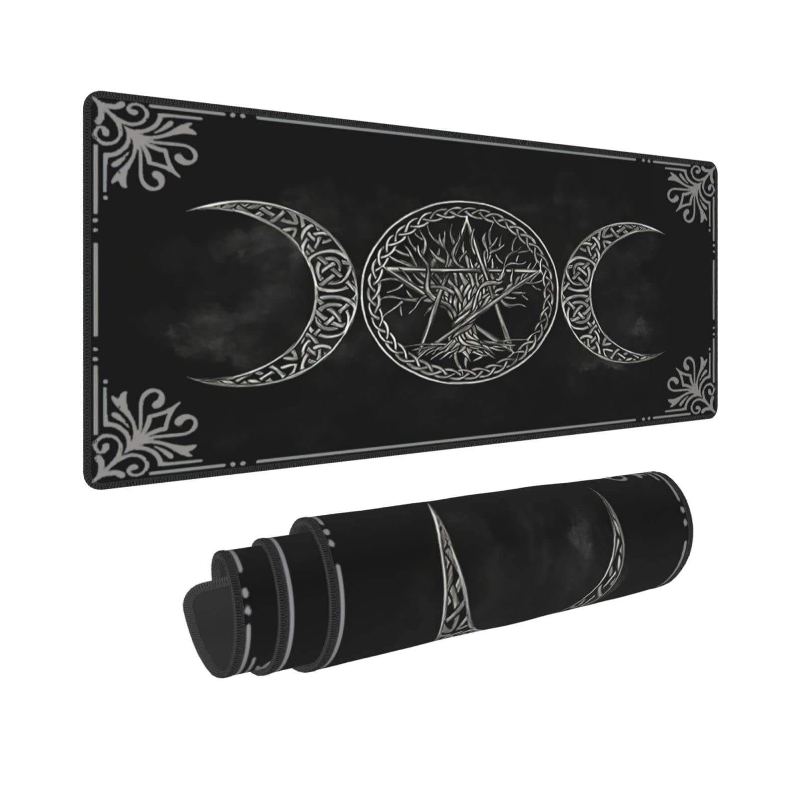 Wiccan Triple Moon Wicca Goddess Witch Gaming Keyboard Mouse Pad Mousepad Huge Extended XL Stitched Edge Rubber Sole for Home Office(31.5"X 11.8")