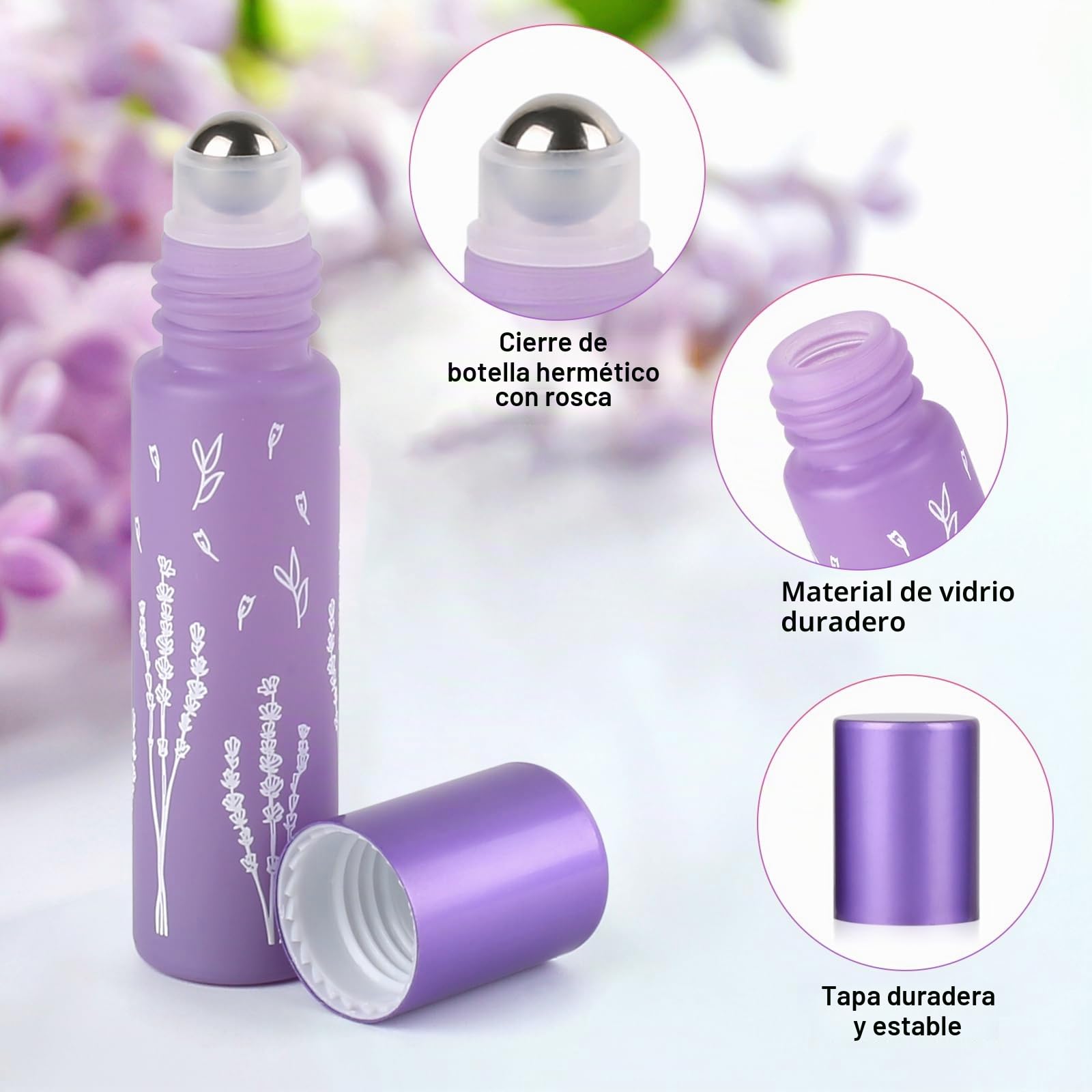 16 Pcs 10ml Roll On Aceites Esenciales, Color Botellas Roll On Cristal con Bolas de Acero Inoxidable, Rellenable Perfume Roll On para Masajes, Mezclas de Aromaterapia, Perfumes