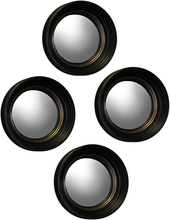 Zeckos Set of 3 Black and Gold Framed Convex Fish Eye Wall Mirrors 14 in.