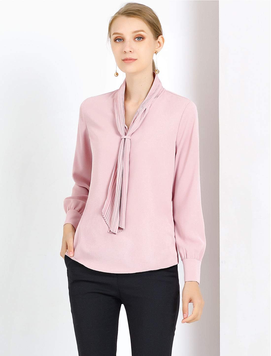 Allegra K Women's Dressy Long Sleeve Blouses Chiffon Pleated Tie Neck Office Top Shirt - Image 4