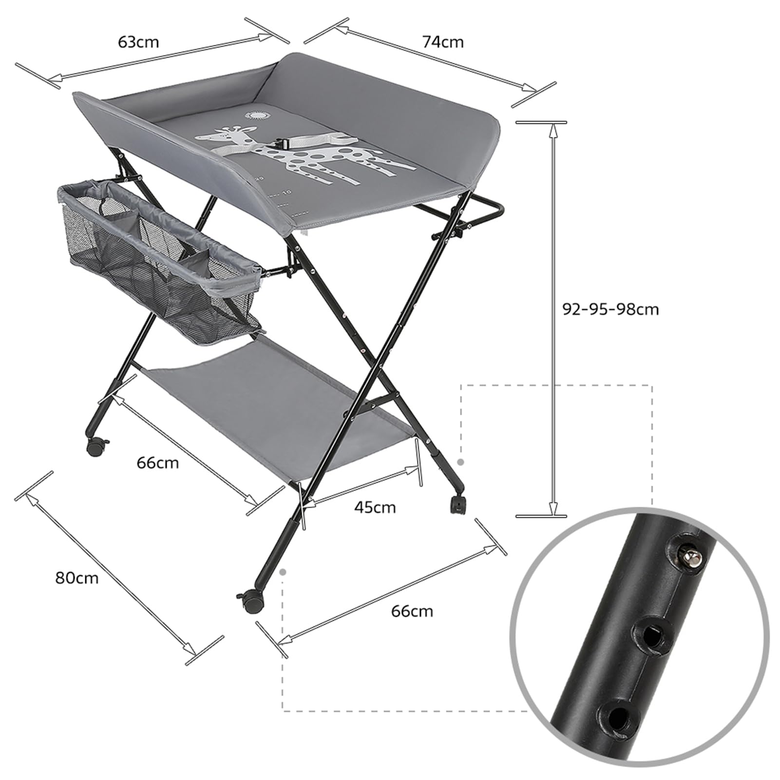 Homewell Cambiador de bebé plegable, con cambiador, cinturón de seguridad, compartimentos, bonito patrón e indicación de altura, estable y cómodo (gris)