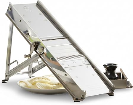 ICO Bron Coucke Professional Mandoline Slicer by Tellier with Hand Guard Heavy Duty Stainless Steel Mandoline Slicer for Kitchen Adjustable Straight, Julienne, Waffle Blades Crafted in France