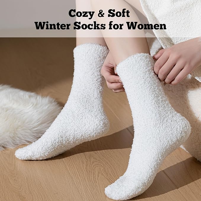 WKLOUYHE Women's Fuzzy Socks - Ultra Soft & Warm Cozy Fluffy Plush Sleep Socks for Winter 3 Pairs,Multicolour,Free Size 1