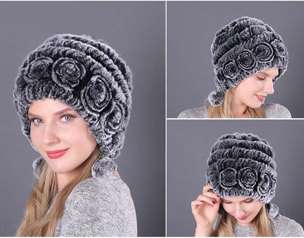 Women Beanie Hats Winter Fluffy Knit Beanie Hats Winter Warm Ear Cover Faux Fur Knit Crochet Skull Cap with Pompom - Image 9