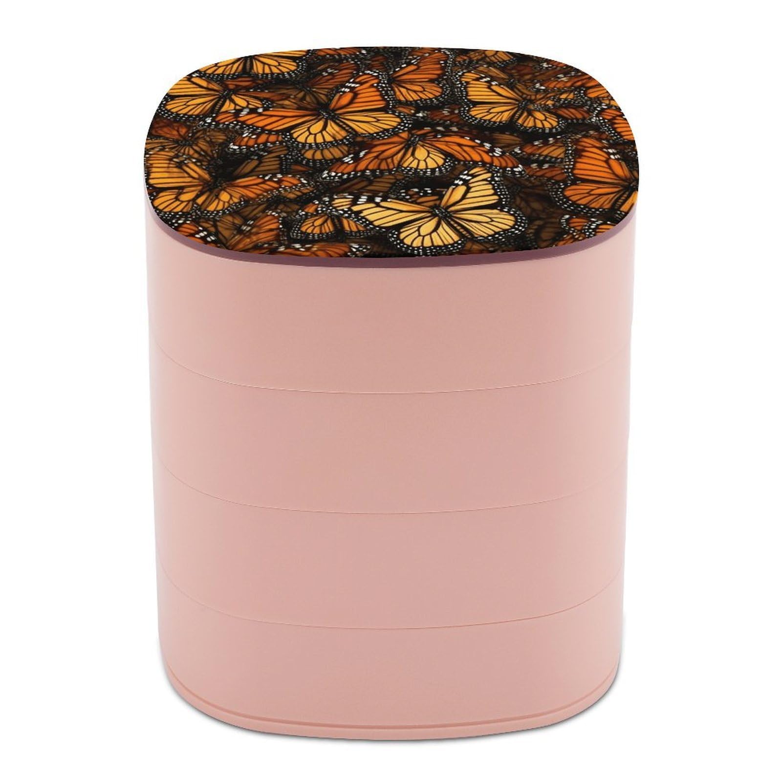 Heaps of Orange Monarch Butterflies Jewelry Box with Mirror Travel Small Jewelry Case for Women 4-Layer Rotatable Jewelry Organizer Storage Box Portable Jewelry Storage Case for Rings Earrings