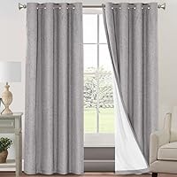 Vista 119 de PrinceDeco Cortinas de lino 100% opacas para dormitorio/sala de estar, reducen el ruido, cortinas de ventana con bloqueo de luz, cortinas