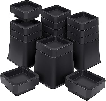 ANNKUT Bed Risers 6 inch Heavy Duty,Elevation in Heights 3,4,5,6 Inch,Adjustable Furniture Risers for Chair Table and Desk Legs Lifting 4 Pack,Black
