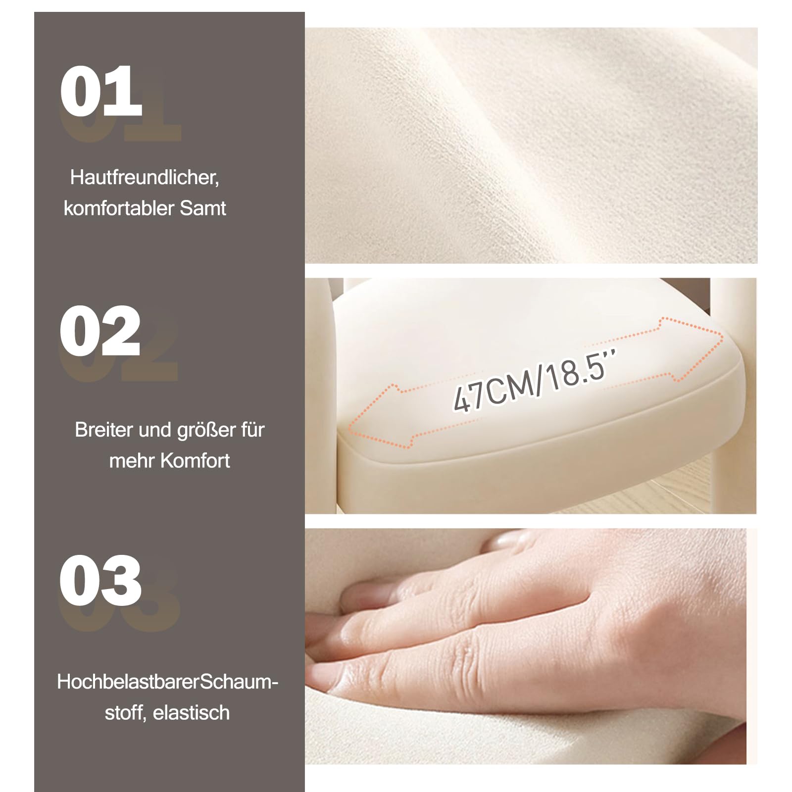 Esszimmerstuhl Samt, Moderner Armlehnstuhl mit gepolsterter (Beige) | Sitzfläche und Metallrahmen, Schminkstuhl, Polsterstuhl bis 100 kg für Esszimmer, Wohnzimmer, Schlafzimmer und Büro