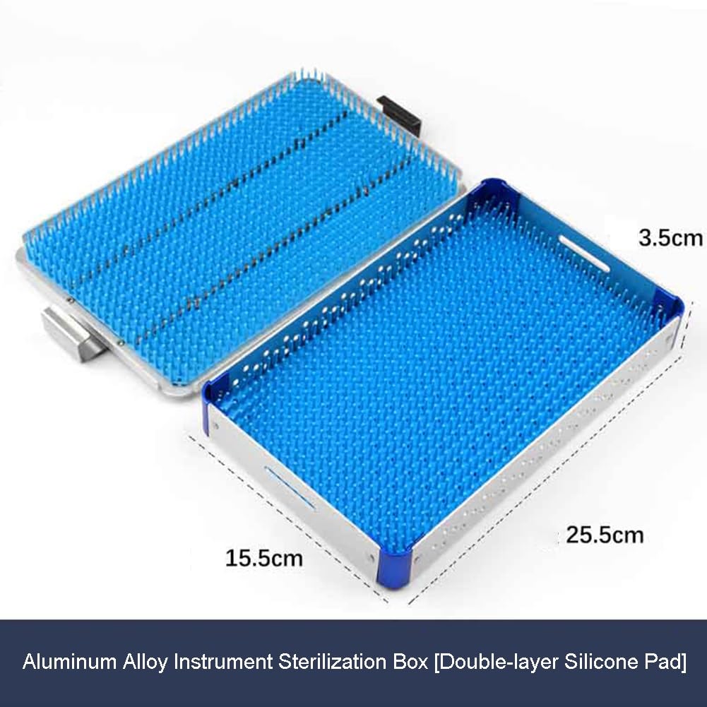 Caja de desinfección de Instrumentos quirúrgicos médicos de Aluminio para Instrumentos quirúrgicos dentales y oculares con tapete de Silicona de 25,5 x 15,5 x 3,5 cm