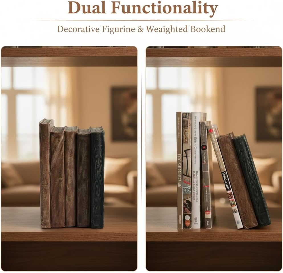Retro Classical Resin Faux Fake Books Bookend, Decorative Shelf Book Holder, Coffee Table Display Ornament, Fall Home Interior Decoration, Decorative Gift for Men for Living Room